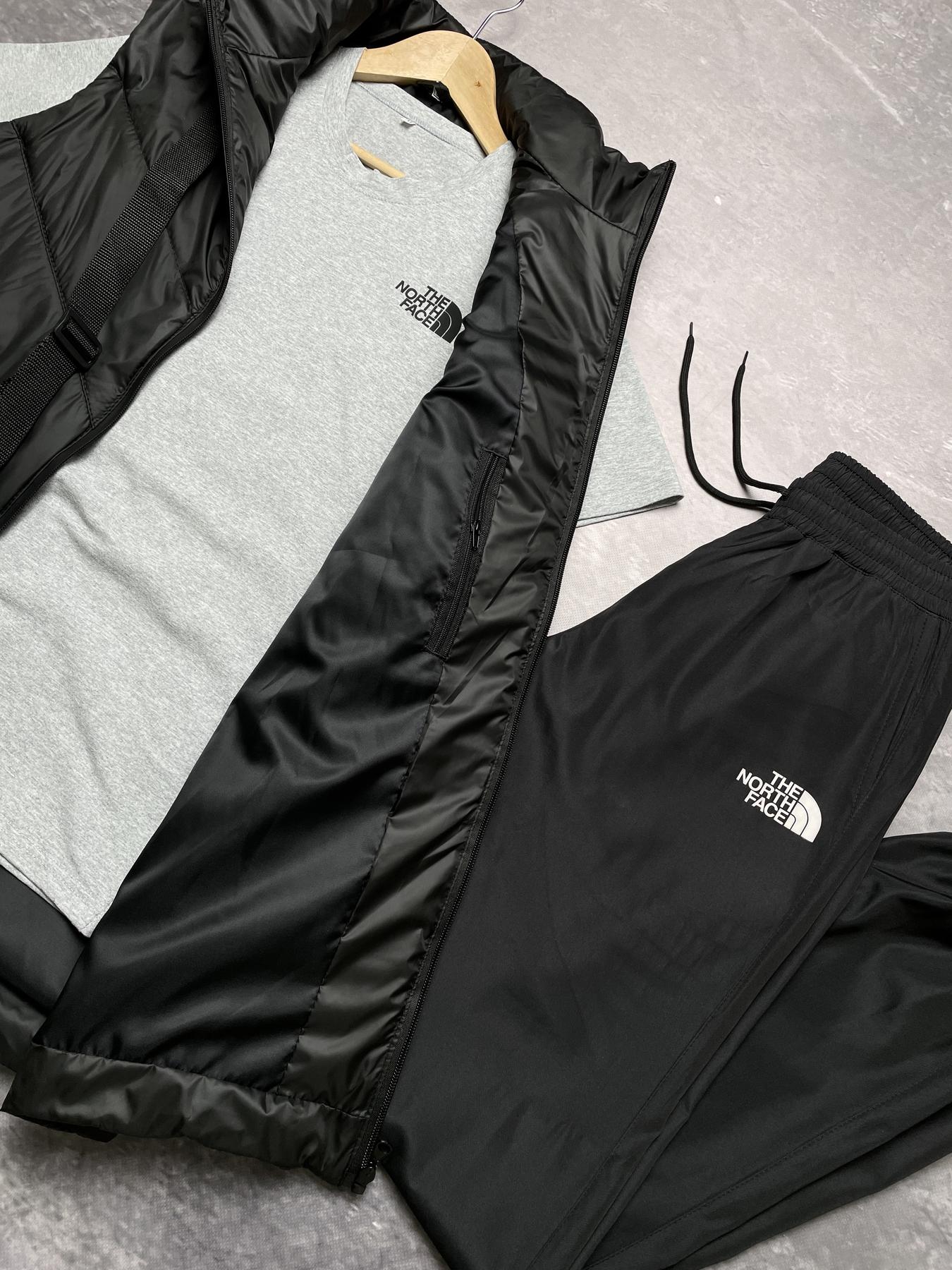 Комплект TNF 'Clip' жилетка чорна + сіра футболка та штани president + барсетка у подарунок