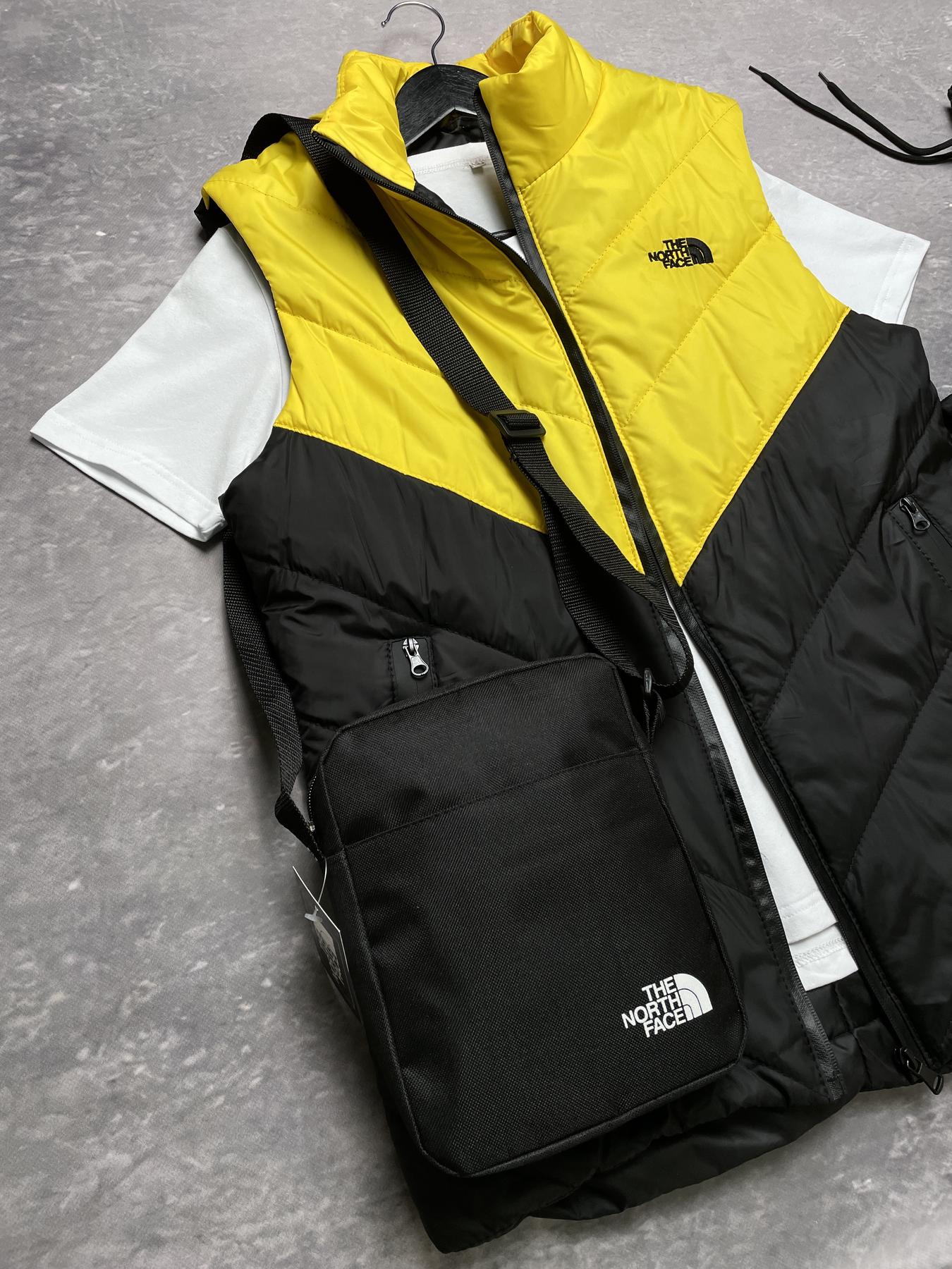 Комплект TNF 'Clip' жилетка жовто-чорна + біла футболка та штани president + барсетка у подарунок