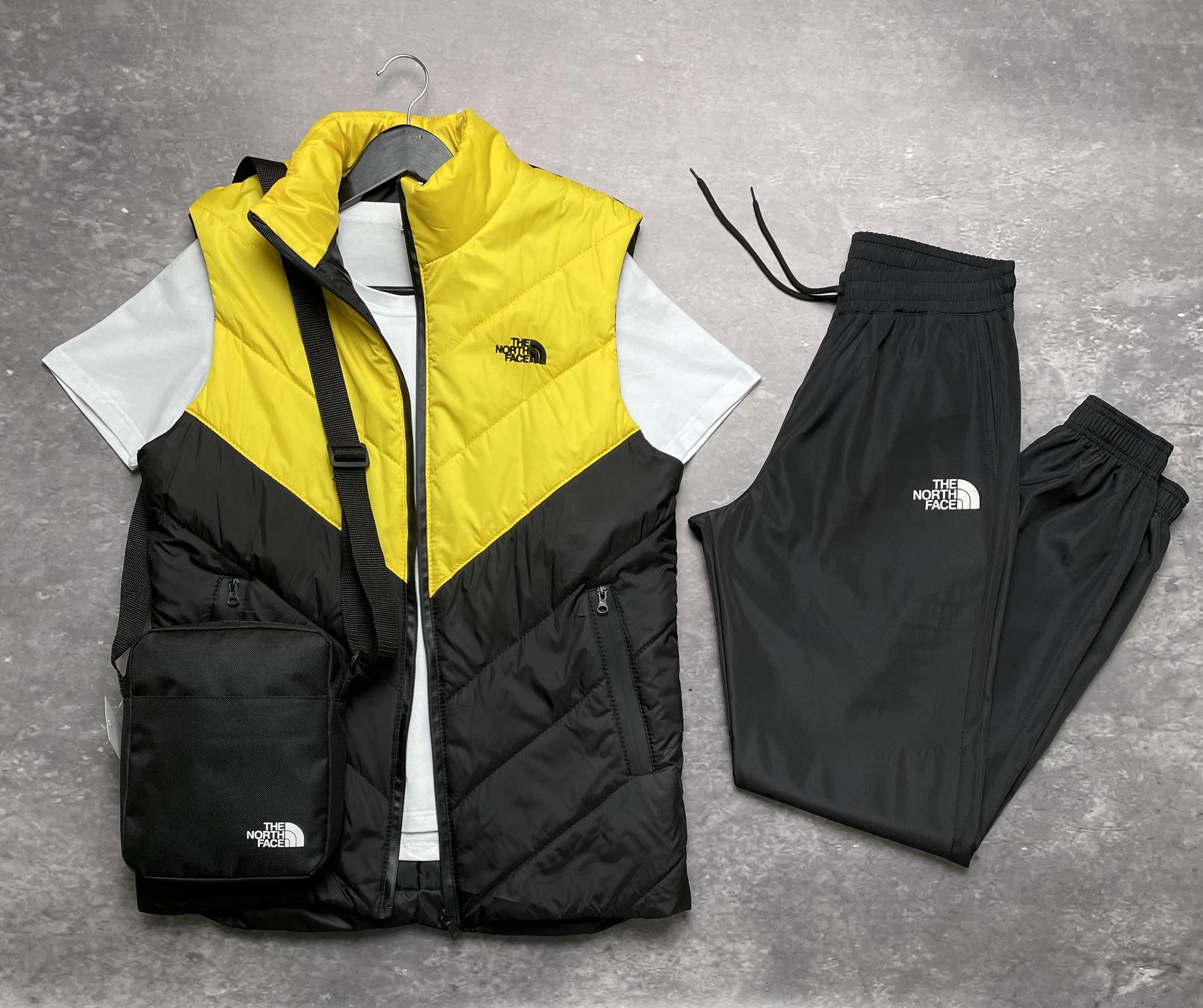 Комплект TNF 'Clip' жилетка жовто-чорна + біла футболка та штани president + барсетка у подарунок