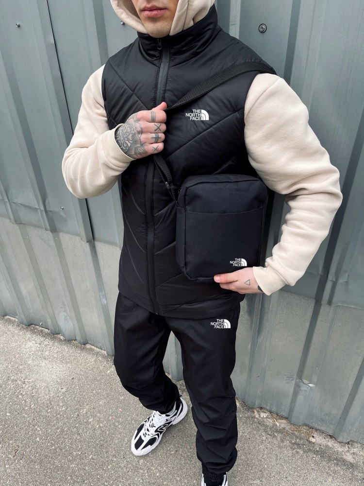 Комплект TNF 'Clip' жилетка чорна + біла футболка та штани president + барсетка у подарунок