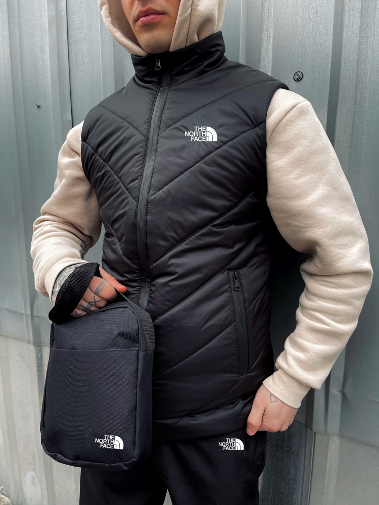 Комплект TNF 'Clip' жилетка чорна + біла футболка та штани president + барсетка у подарунок