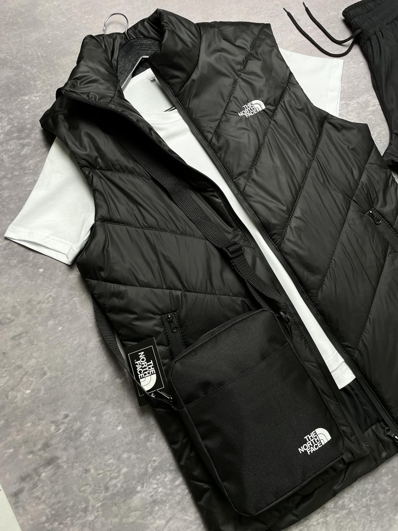 Комплект TNF 'Clip' жилетка чорна + біла футболка та штани president + барсетка у подарунок