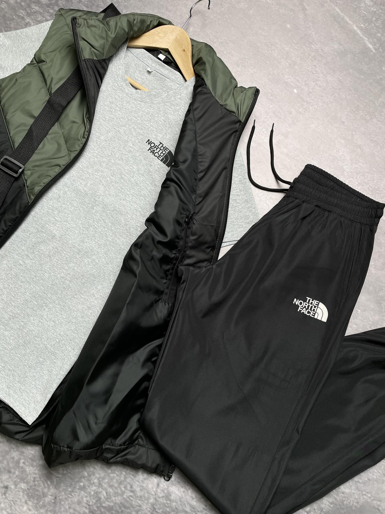 Комплект TNF 'Clip' жилетка хакі-чорна+ сіра футболка та штани president + барсетка у подарунок