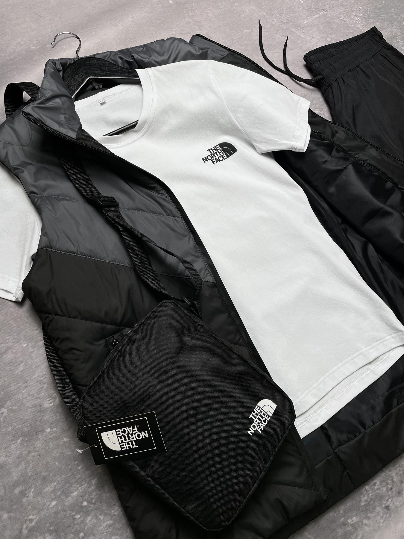 Комплект TNF 'Clip' жилетка сіро-чорна+ біла футболка та штани president + барсетка у подарунок