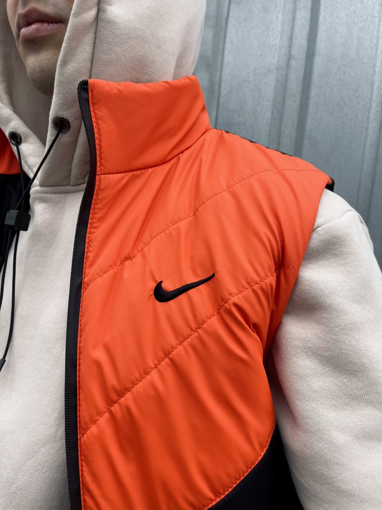 Комплект TNF 'Clip' жилетка помаранчево-чорна + сіра футболка та штани president + барсетка у подарунок
