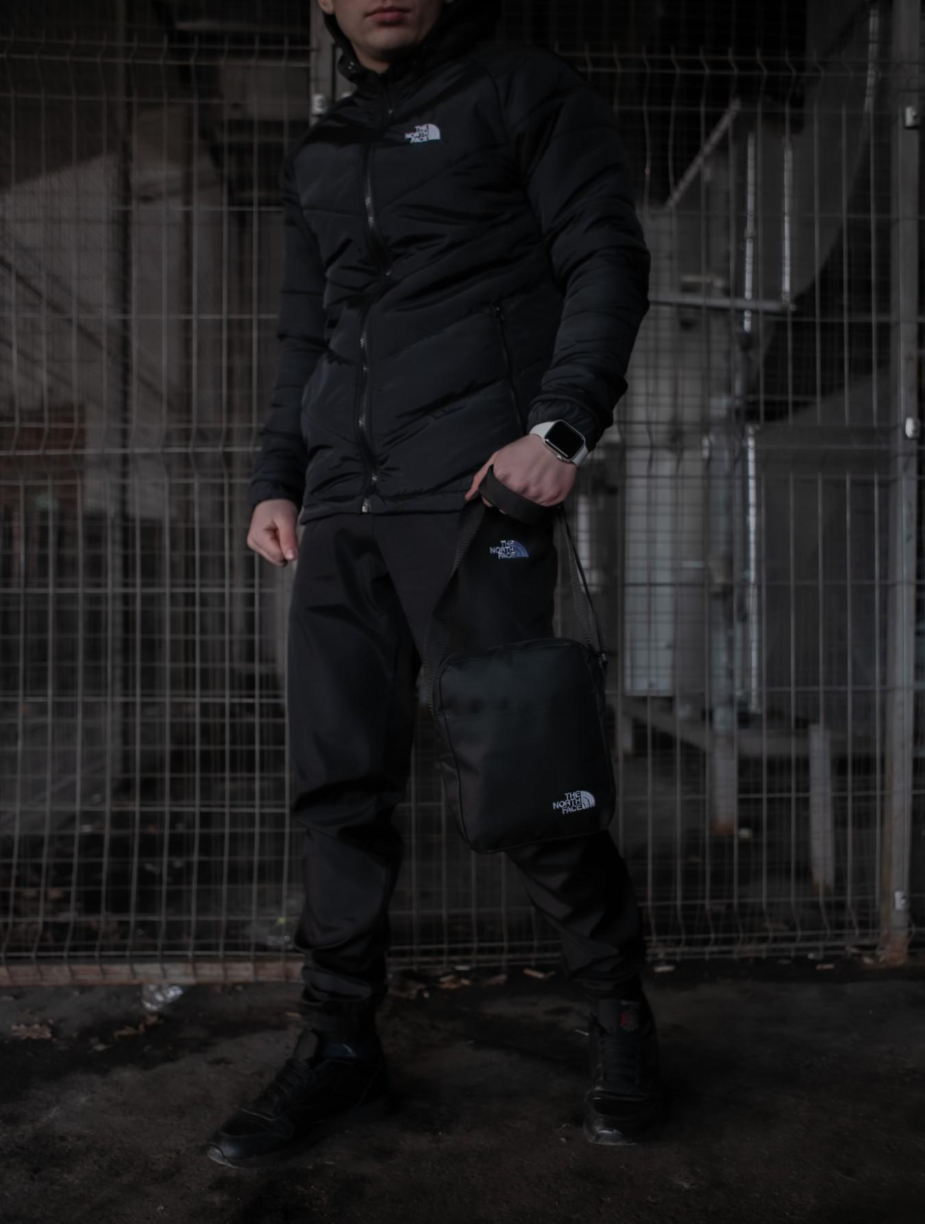 Комплект TNF чорна куртка + штани TNF + барсетка TNF в подарунок!