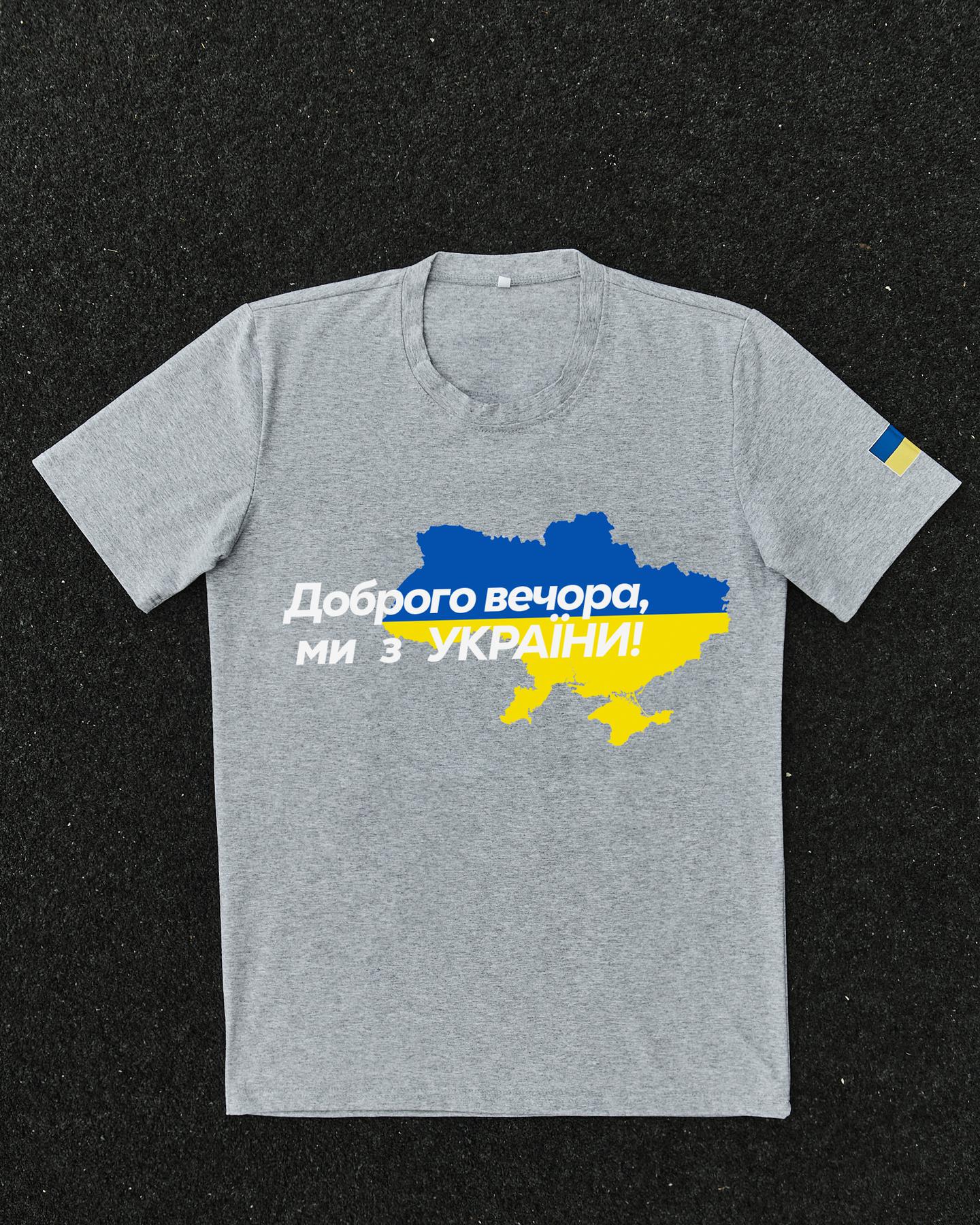 Футболка Сіра з принтом Доброго Вечора ми з України