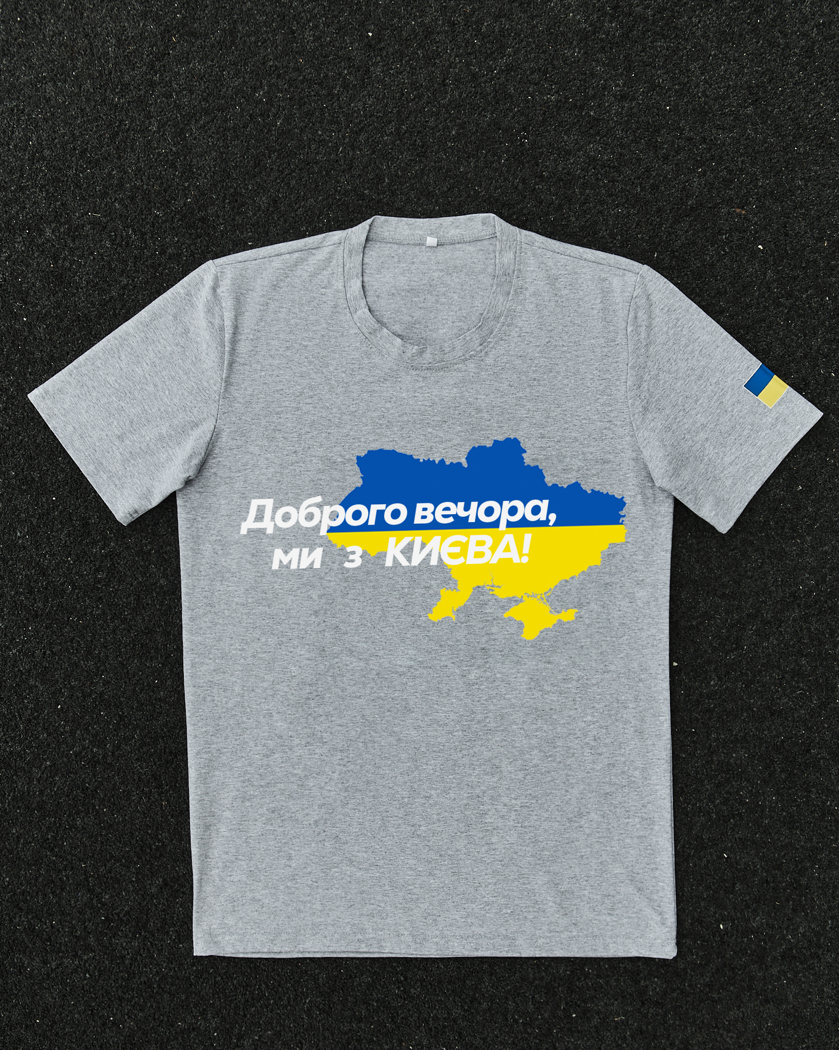 Футболка Сіра з принтом Доброго Вечора ми з Києва