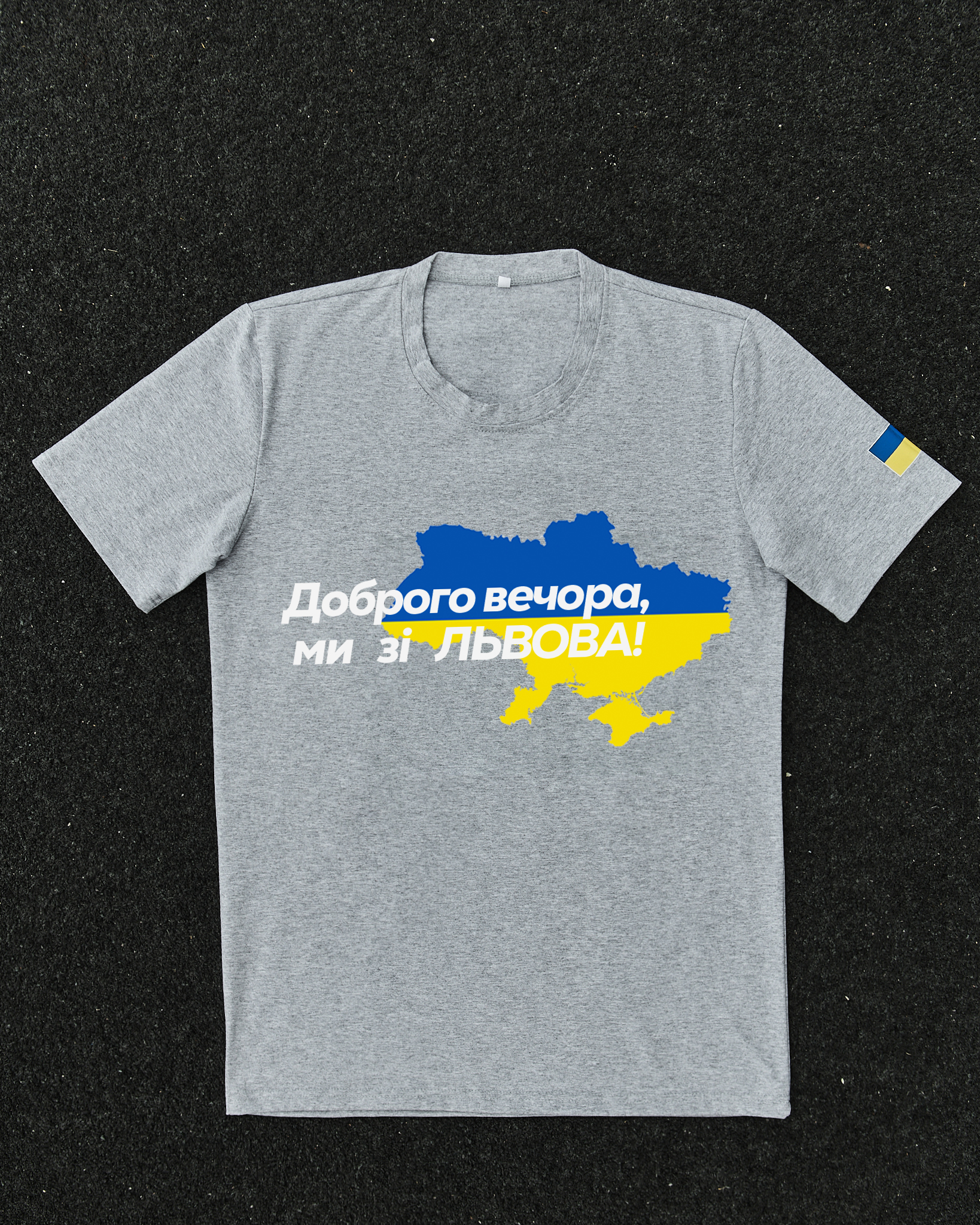Футболка Сіра з принтом Доброго Вечора ми зі Львова