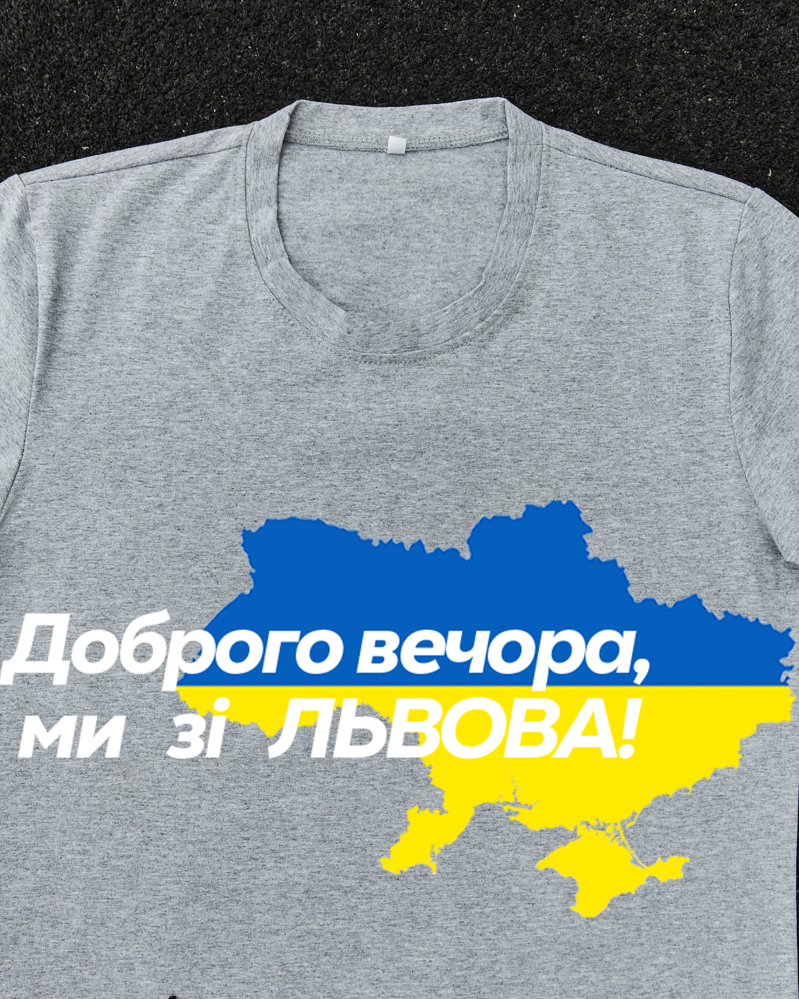 Футболка Сіра з принтом Доброго Вечора ми зі Львова