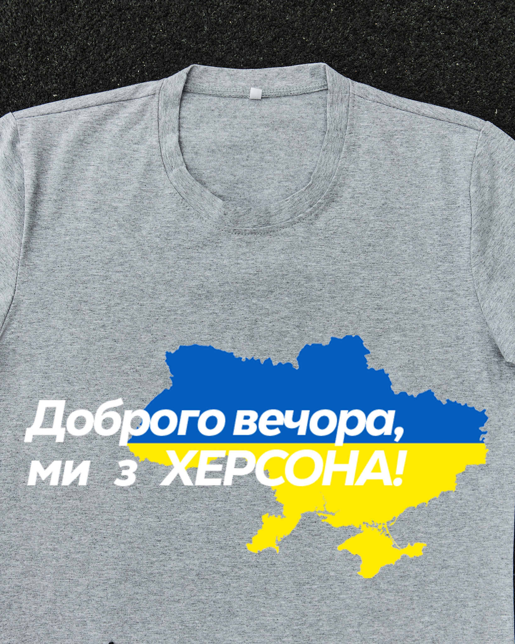 Футболка Сіра з принтом Доброго Вечора ми з Херсона