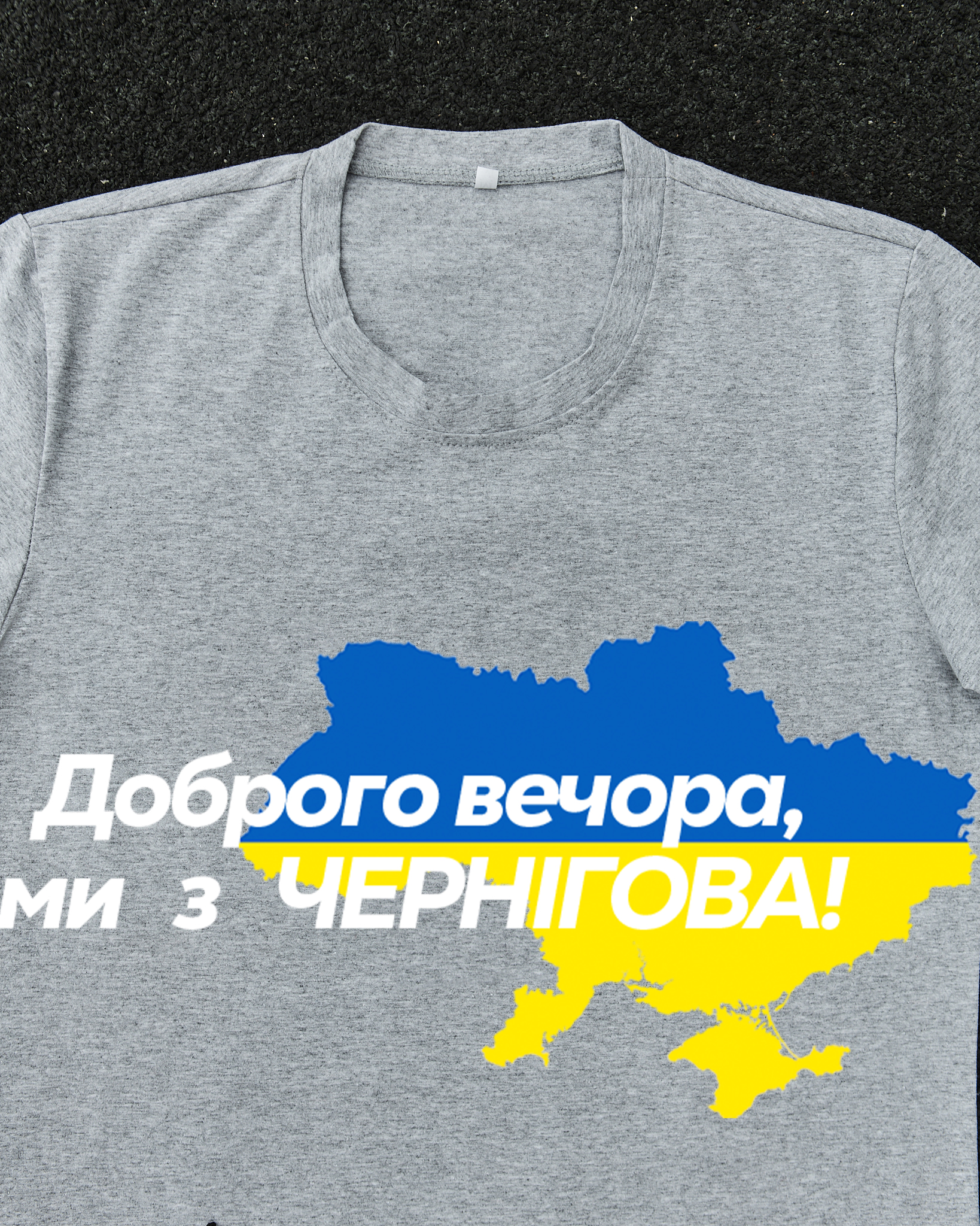 Футболка Сіра з принтом Доброго Вечора ми з Чернігова