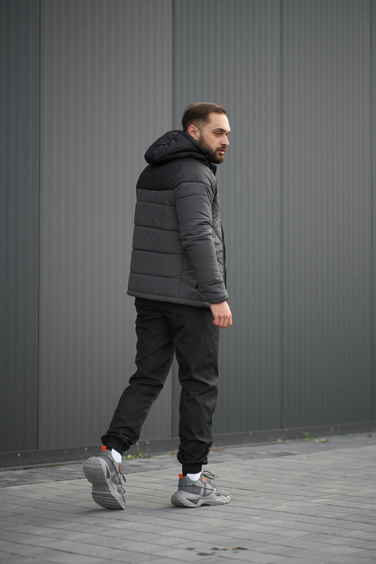Комплект куртка TNF чорно-сіра + штани TNF. Барсетка TNF у подарунок!