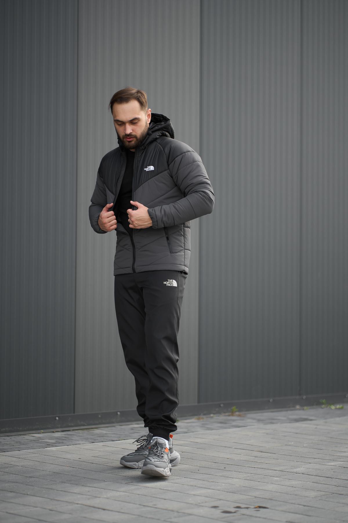 Комплект куртка TNF чорно-сіра + штани TNF. Барсетка TNF у подарунок!