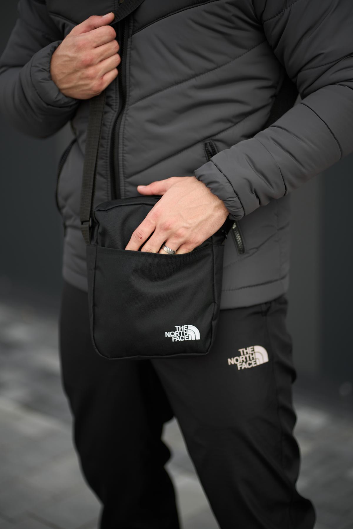 Комплект куртка TNF чорно-сіра + штани TNF. Барсетка TNF у подарунок!