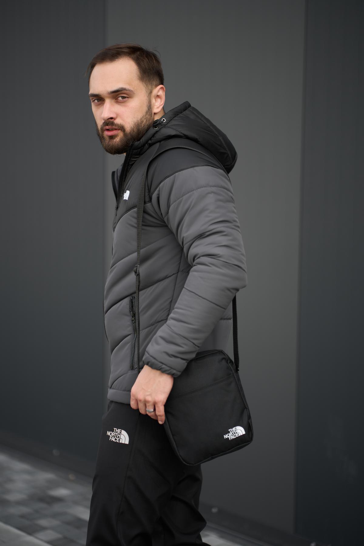 Комплект куртка TNF чорно-сіра + штани TNF. Барсетка TNF у подарунок!