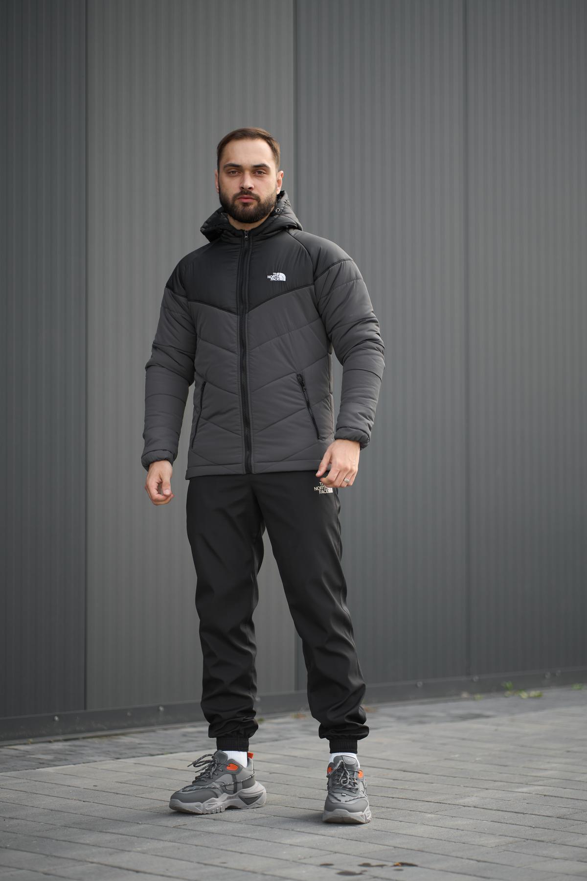 Комплект куртка TNF чорно-сіра + штани TNF. Барсетка TNF у подарунок!