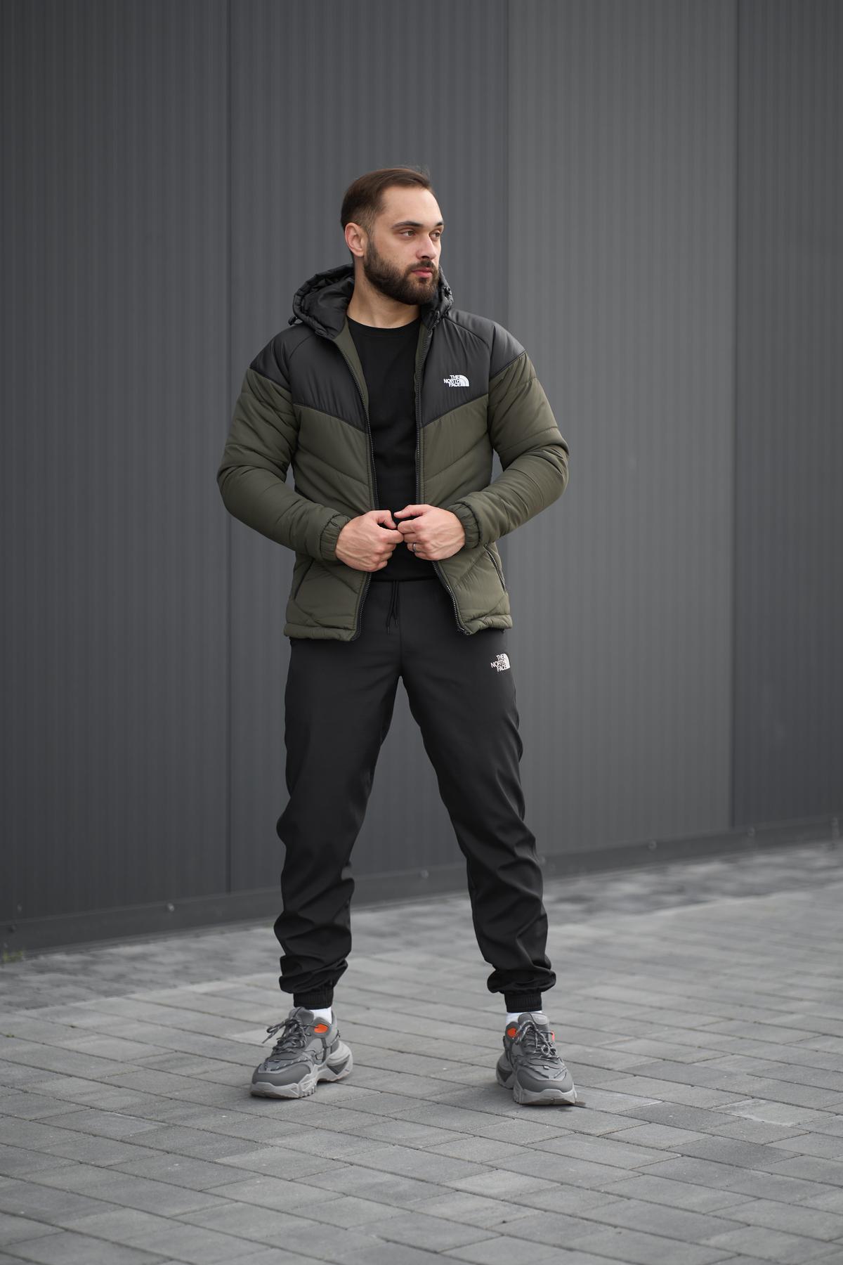 Комплект куртка TNF чорна-хакі + штани TNF. Барсетка TNF у подарунок!