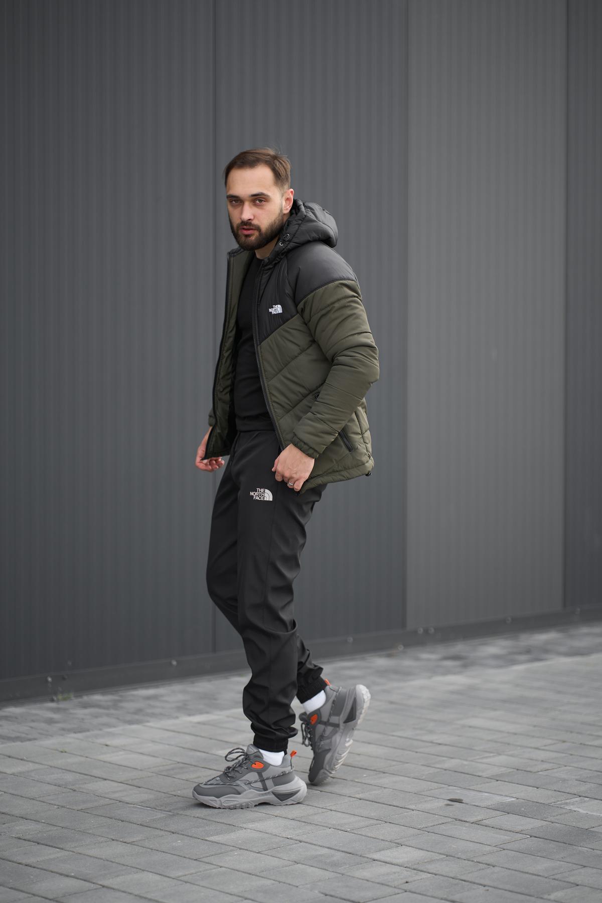 Комплект куртка TNF чорна-хакі + штани TNF. Барсетка TNF у подарунок!