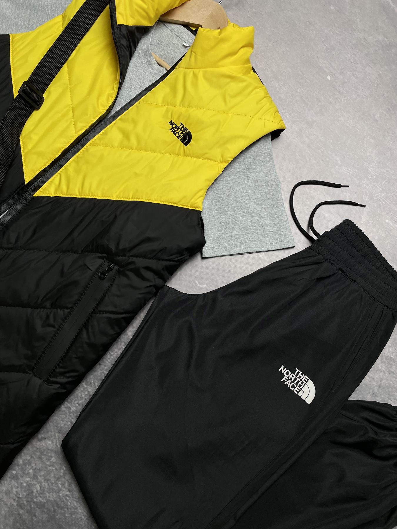 Комплект TNF 'Clip' жилетка жовто-чорна + сіра футболка та штани president + барсетка у подарунок