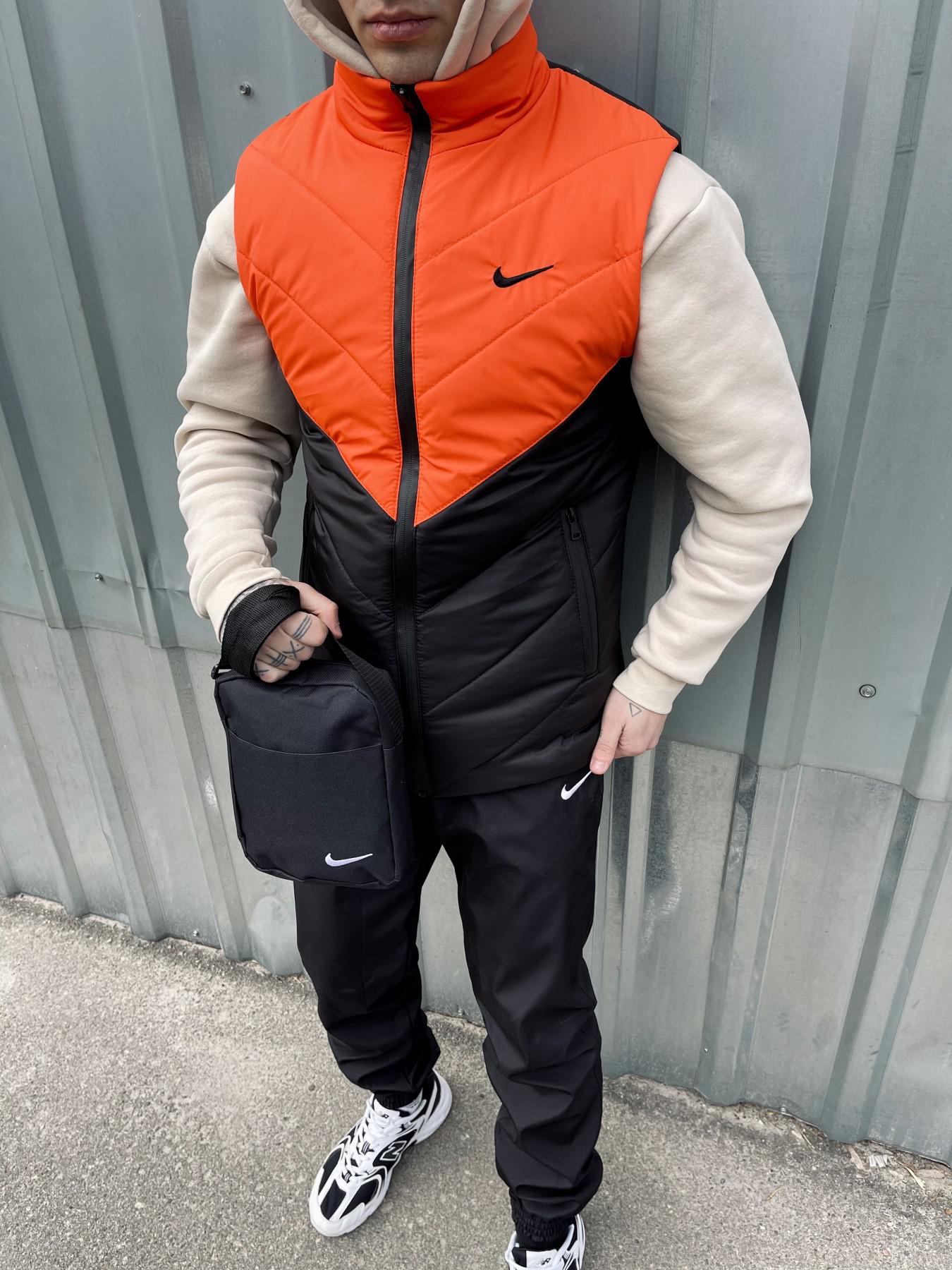 Комплект 'Clip' Nike жилет помаранчево-чорний + штани president. Барсетка у подарунок!