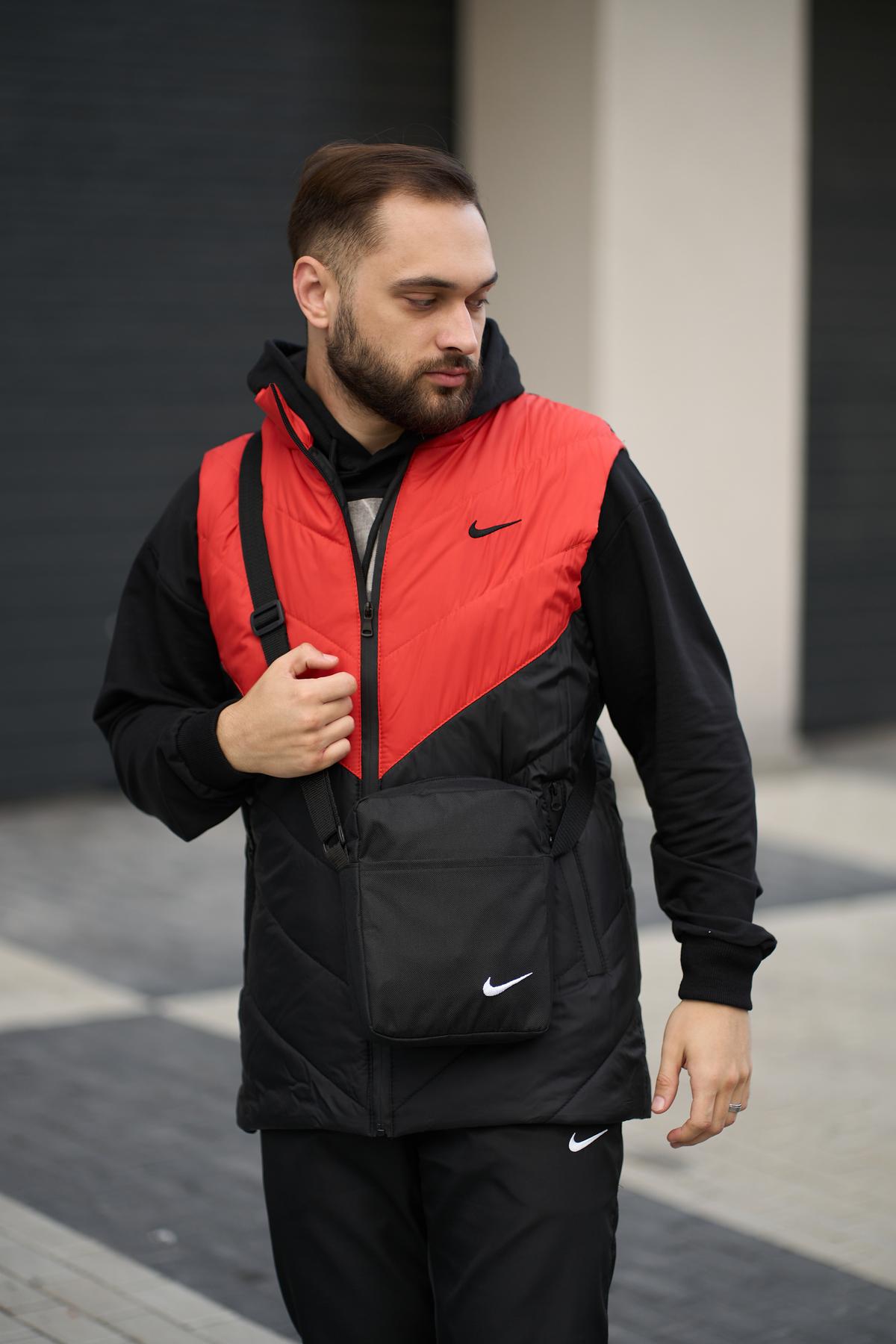 Комплект 'Clip' Nike жилет помаранчево-чорний + штани president. Барсетка у подарунок!
