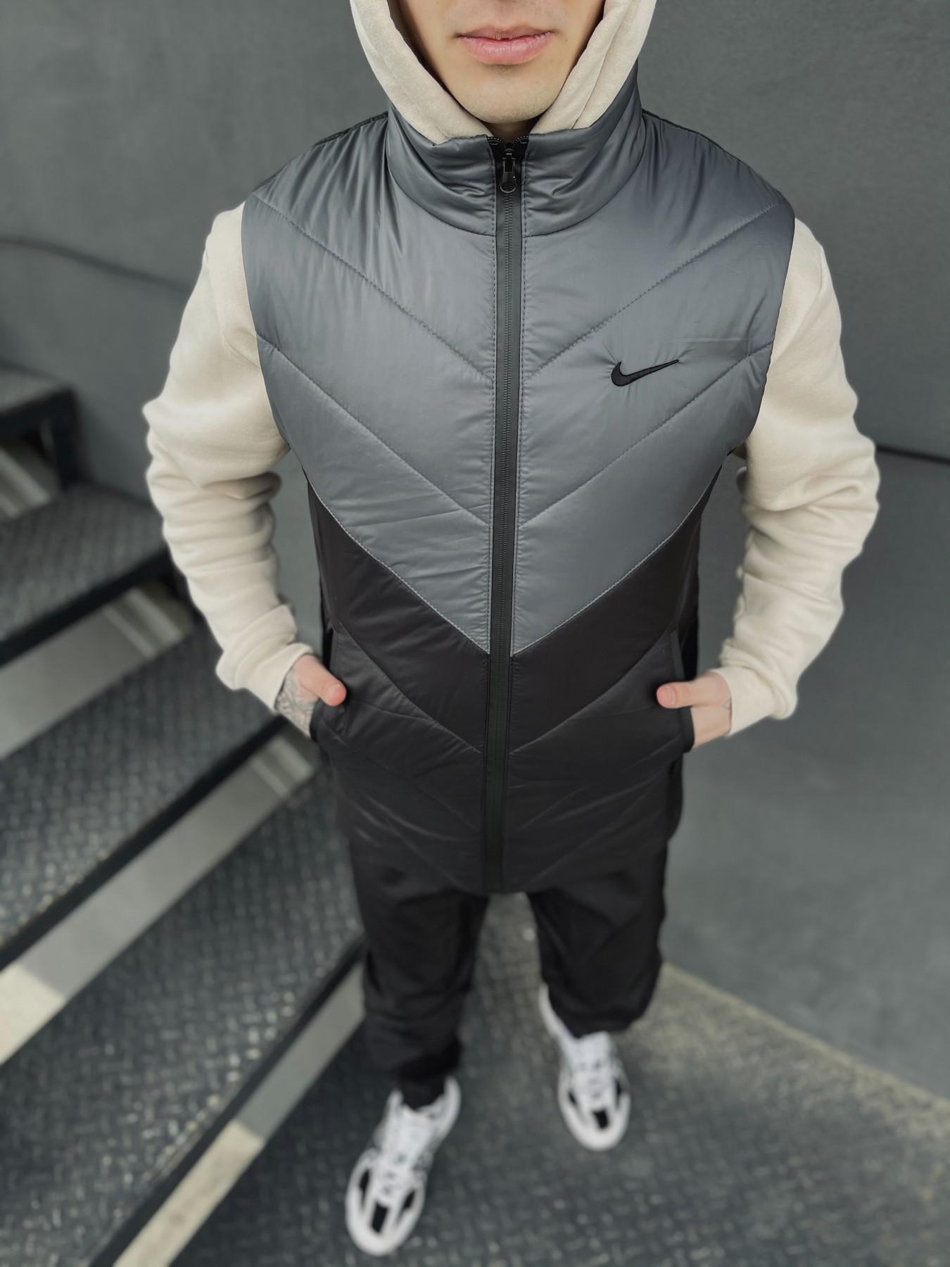 Комплект 'Clip' Nike жилет сіро-чорний + штани president. Барсетка у подарунок!