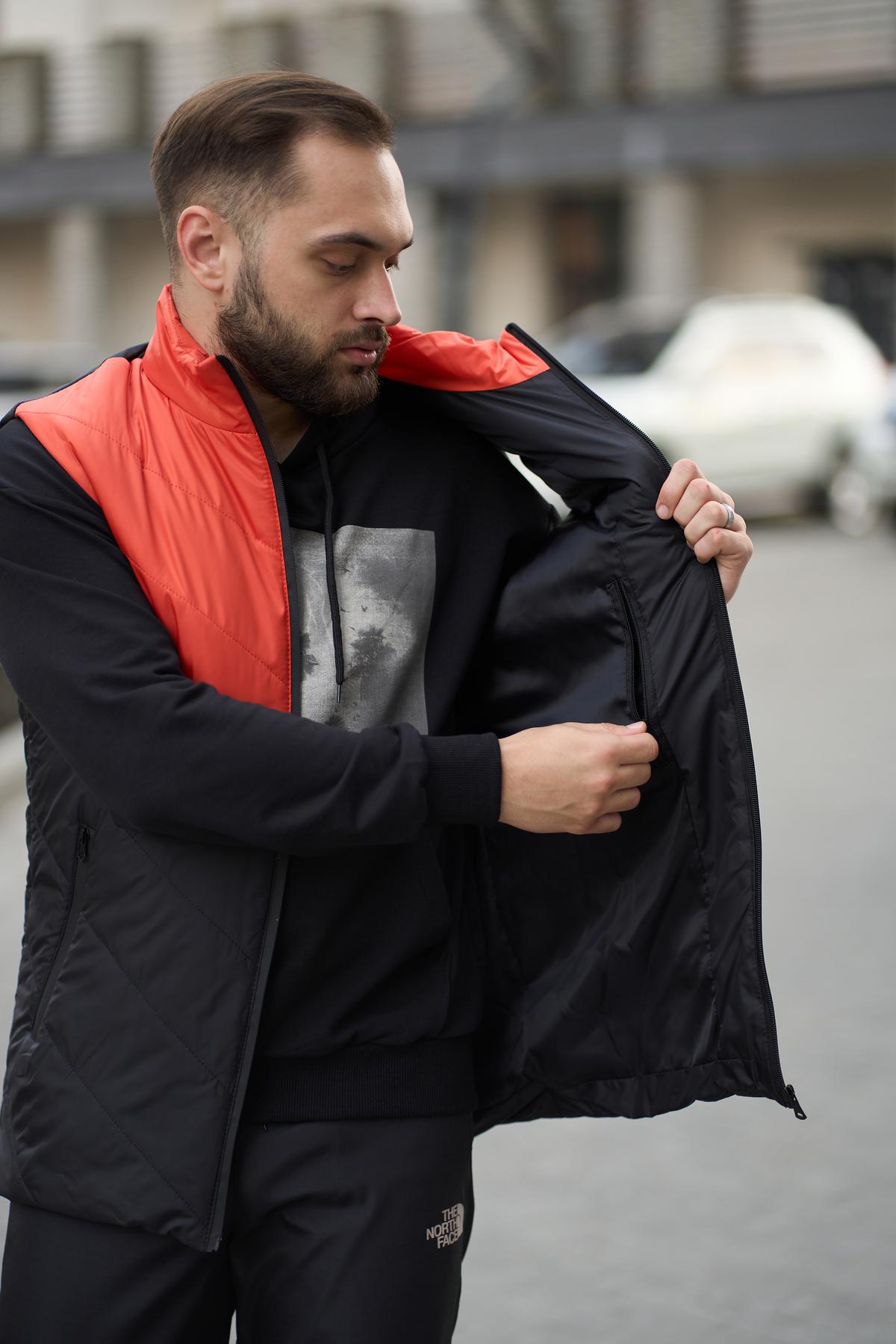 Комплект TNF 'Clip' жилетка помаранчево-чорна / штани president + барсетка у подарунок